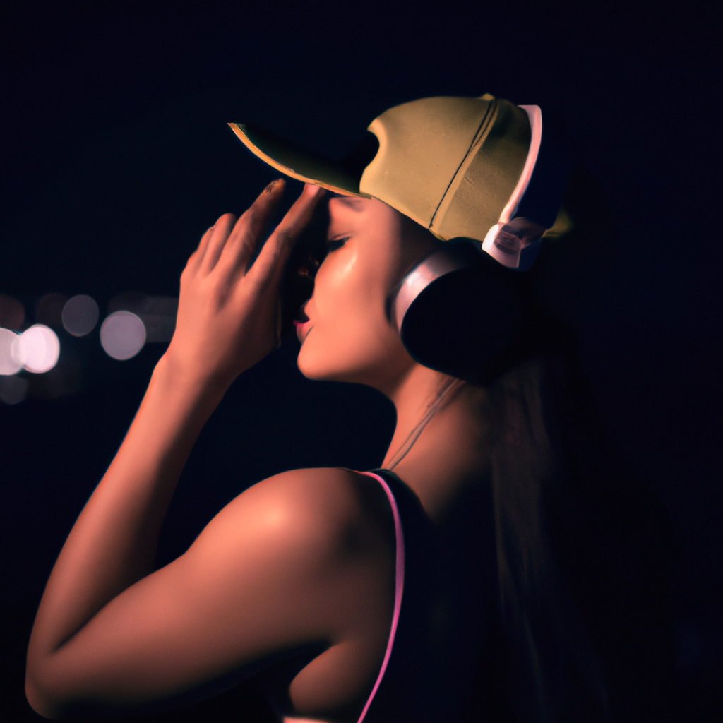 Портрет женщины на улице в наушниках